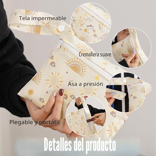 Miniatura 2 de Gieeu 3 Bolsas Húmedas Impermeables, Reutilizables, Para Viajes, Playa, Camping, Gimnasio, Natación, Etc, Beige, Talla Única, Práctico: