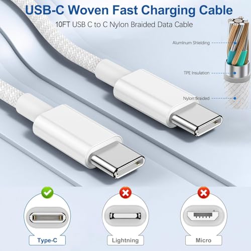 Image of iPhone 17 16 Charger,USB C Wall Charger Block Chargers Fast Charging with 10FT USBC to C Woven Cable for iPhone 17e /17 /17 Pro /17 Pro Max /17 Air /iPhone 16 /16 Plus /16 Pro Max /16e /15 /15Pro,iPad Pro