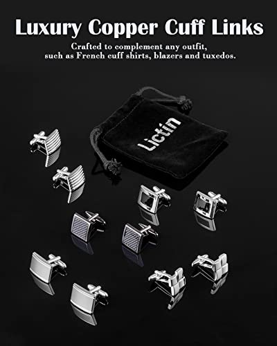 image for Lictin Men's Cufflinks Cuff Links for Men, Stainless Steel Tuxedo Shir