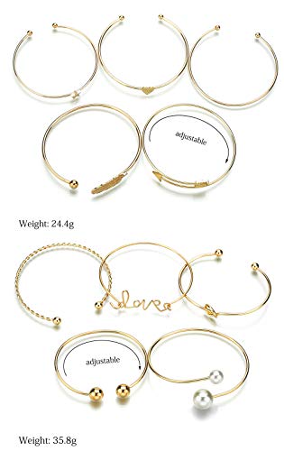 Cocazyw 19Pcs Multiple Layered Stackable Bracelet For Women Open Cuff Wrap Bracelet For Girls Rose Gold Cuff Bracelets For Women Jewelry Adjustable Gold Bangles Set Gifts (Gold) #TOP5