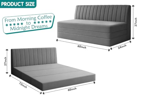 Image of Los Angeles Modern Velvet 3 Seater Sofa Cum Bed, Multipurpose Convertible Sleeper Couch Sofa for Living Room, Bedroom & Office- Grey Color