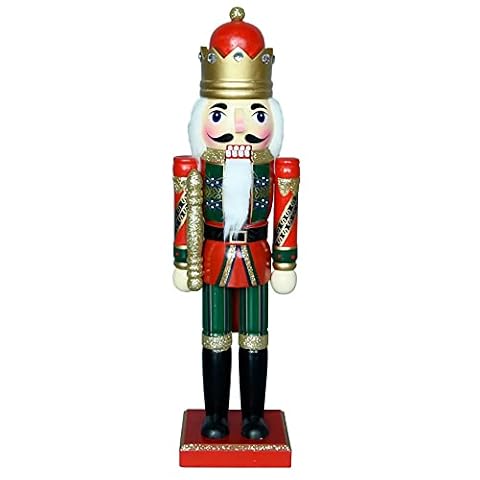 ROBAUN 35,6 cm tradycyjny drewniany dziadek do orzechów bożonarodzeniowych, król z berłem, stojący, figurki dziadka do orzechów, lalka do dekoracji bożonarodzeniowych