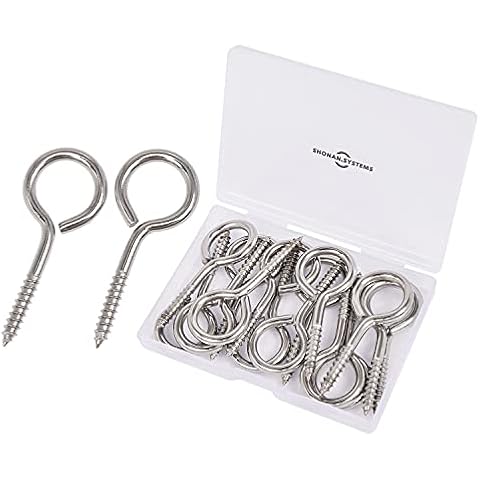 SHONAN 2.5" Stainless Steel Eye Screws for Wood, 18 Pcs Screw Eye Hooks Eye Bolt Hooks, Eye Screw Hooks for Indoor Outdoor Use, 55 Lbs Capacity Cover