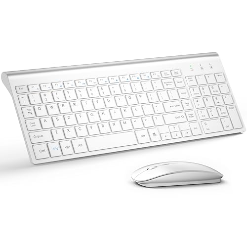 Image of Wireless Keyboard and Mouse Ultra Slim Combo, TopMate 2.4G Silent Compact USB 2400DPI Mouse and Scissor Switch Keyboard Set with Cover, Batteries Included, for PC /Laptop /Windows /Mac - Matte White