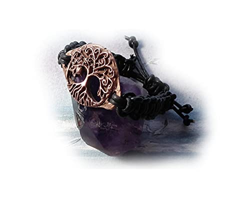 Bracelet unisexe ajustable, bijou celtique/viking/wicca/breton, Yggdrasil, arbre de vie celte, fait main en cuivre et macramé de cuir noir, pour hommes et femmes