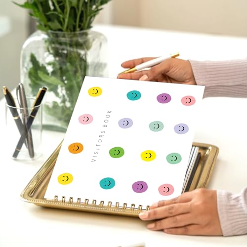 Image of Visitor Book - 8 x 12 Inches | Smiley Pattern Wire Bound Guest Register for Hotels, Offices, Exhibitions, Boutiques & Business Use | Medium Size Visitor Log Book for Reception & Front Desk
