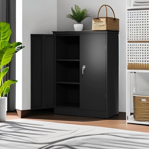 Miniatura 6 de Gabinete de almacenamiento de metal con cerradura, armario de almacenamiento de metal con bloqueo de 42 pulgadas con 2 estantes ajustables, gabinete