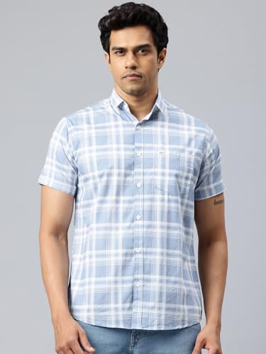 Image of Majestic Man Men Slim Fit Pure Cotton Checkred Half Sleeve Casual Shirt