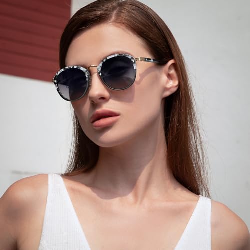 CARFIA Acetate Metal Bridge Sunglasses for Women Polarized UV Protection, Retro Fashion Ladies Sunnies Round Shades Eyewears2