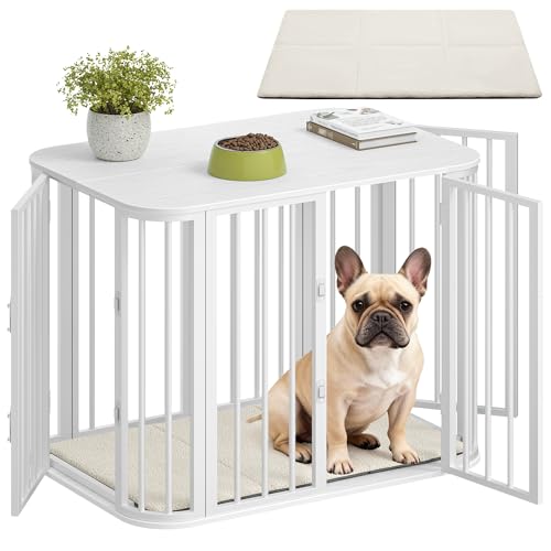 Hzuaneri Gabbia per Cani da Interno 80 cm, kennel Cane Medio con Cuscino, 3 Porte per Cani di Piccola Media, 55 x 80 x 61,5 cm,M, Bianco DFC87713W