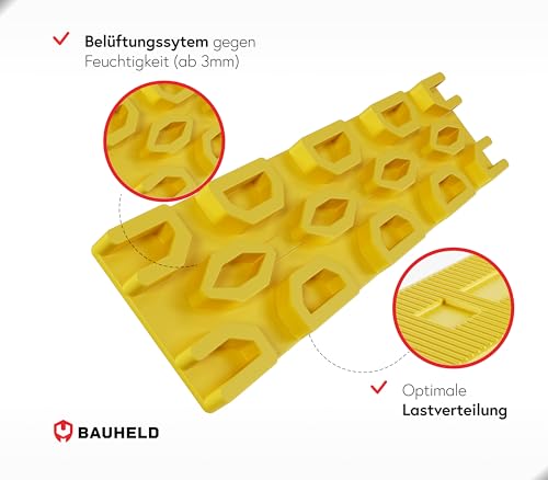 BAUHELD Profi Abstandshalter Set 100x20 mm - 1-6 mm [50 Stück] - Universelle Unterlegplatten aus Kunststoff [Made in Germany] - Verglasungsklötze Unterlegkeile mit intelligentem Belüftungssystem