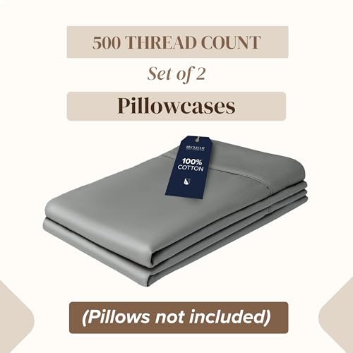 Image of Beckham Hotel Collection Pillowcases King Size Set of 2, Cool Touch Cotton Sateen Fabric, 500TC, Silky Smooth & Soft, Open End, Gray
