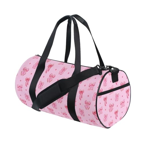 Pink Bows Ribbon Duffel Bags Gym Bag Round Sports Bag Canvas Travel Luggage Overnight Bags for Men Women4