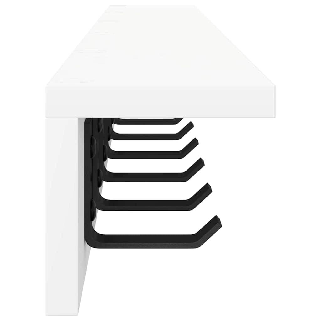 Montowany na ścianie stolik nocny, uchwyt ścienny, biały, materiał drewnopochodny, 100 x 10,5 x 10,5 cm, z haczykami i półką, do korytarza, salonu, sypialni, kuchni, łazienki, zajmuje mało