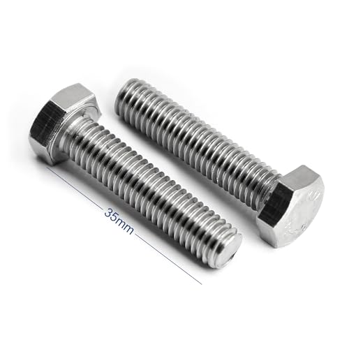 Image of M8-1.25 x 35mm Hex Head Screw Bolt, 18-8 (304) Stainless Steel, Fully Threaded, Plain Finish, Quantity 15