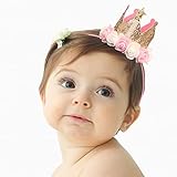 BIRSAT 1st Birthday Crown for Baby Girl First Birthday Decorations, Dog Birthday Hat with Rose Buds, Dog Birthday Bandana, Cat Birthday Party Supplies