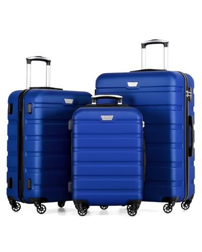 Coolife 3-Piece Lightweight Hardside Spinner Luggage Set with TSA Lock