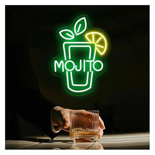 letrero de luz de neón MOJITO para letrero de neón personalizado con luz para pub, bar, restaurante, coctelería, decoración pared(48x35cm)