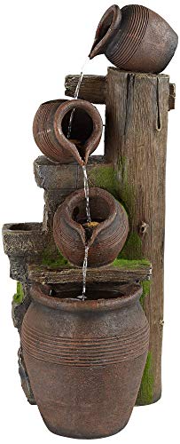 Four Jug 39 1/4" High Large Rustic Indoor Outdoor Decor Faux Stone Floor Fountain with Light LED Waterfall Cascading Standing Water Feature for Outside Garden Patio Yard Backyard - John Timberland - Image 2