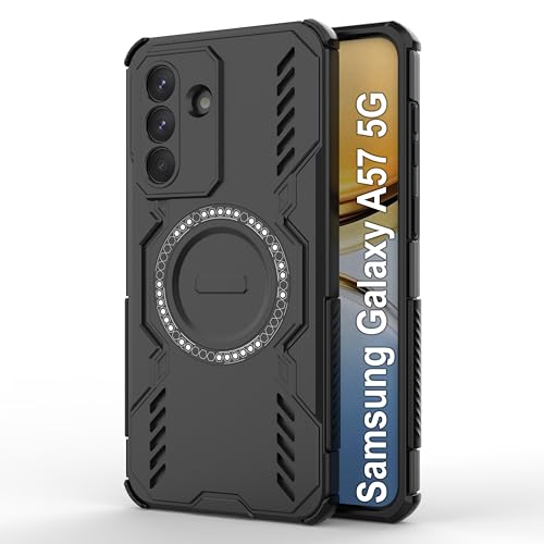 Image of amazon basics Back Case Cover for Samsung Galaxy A57 5G | Magnetic Case with Built-in Metal Ring | Supports MagSafe Charger, Wallet & Car Mount | Shockproof Hybrid PC + TPU | Black