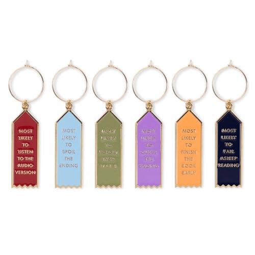 kate spade new york Book Theme Drink Glass Markers, Cup Identifier Wine Charm Tags, Wine Glass Clips for Champagne Flutes, Cocktails, and Martinis (Book Club)