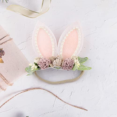 Kidocheese Bunny Headband Bunny Rose Ears Easter Headbands Baby Girls Flower Crown Spring Bunny Headbands (E) #TOP5