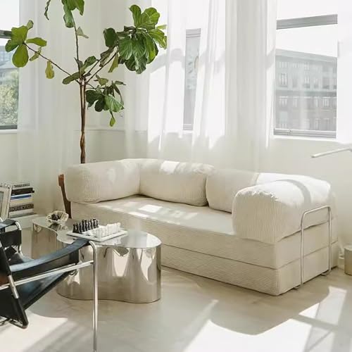 KIBONCY Sofá De Nube con Colchón Plegable De Pana,Sofá Cama Plegable Convertible,Sofá De Piso Plegable con Estructura De Forma Fija, For Sala De Estar Dormitorio(D,200 * 100 * 68CM)