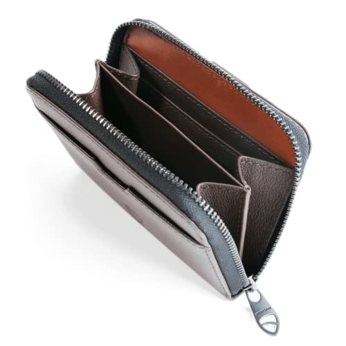 Image of Vaultskin Minimalist Leather Zipper Wallet. Small RFID-Blocking Multi-Card Holder with Coin Compartment MAYFAIR, Brown, Small Zipper Wallet With Rfid Blocking