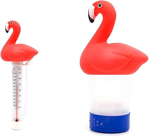 Flotador de cloro, juego de dispensador flotante plegable de flamenco, se adapta a tabletas de cloro de 3 pulgadas, liberación ajustable para