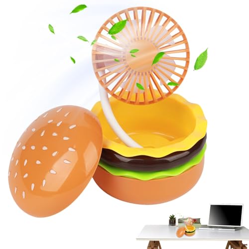 Ventilador de mano recargable – Ventilador pequeño | Hamburguesa pequeña | Juguete creativo lindo con espejo | Carga USB de escritorio personal de 3 velocidades para escritorio, trabajo, verano,