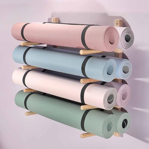 Soporte de pared para esterilla de yoga de madera noble: almacenamiento robusto de gimnasio 6