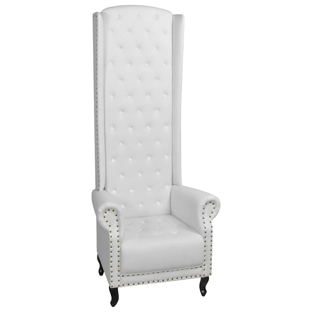 Sillón de piel sintética de color blanco con respaldo ultra alto, acolchado suave y botones de cristal brillante en forma de diamante. Cómodo, duradero y ahorra espacio para el hogar