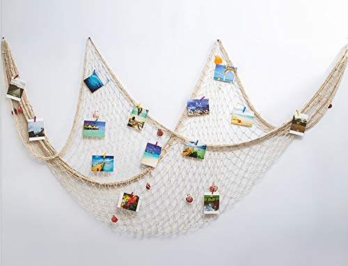 Old Tjikko Decorative Fishing Net,1M*2M Marine Wall Decoration Net,Mediterranean Decor Net,Nautical Fish Net with Sea Shells Mediterranean Style for Home Decoration,Beige,(Beige02)