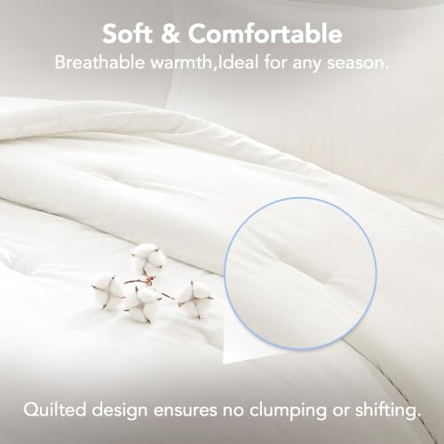 Image of Quataly California King Comforter Set Prewashed Lightweight Quilted Bedding | 3PCS White Breathable Down Alternative Bedding Set with 1 Solid Comforter (104 inchx96 inch) and 2 Soft Pillowcases