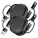 Multi Charging Cable, 2Pack 5 in 1 Retractable Lightning Charger Cable 60W USB C to USB C Fast Charging,Multiple USBC Cord Multi Car Charger for iPhone 17/16/15/14 Pro Max,iPad,Samsung S25 S24,Tablets