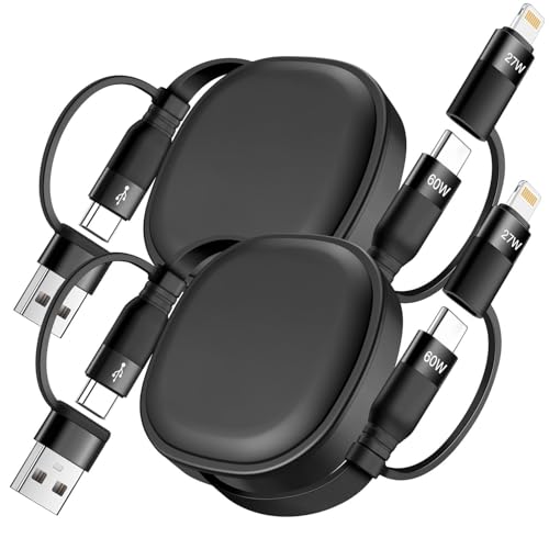 Multi Charging Cable, 2Pack 5 in 1 Retractable Lightning Charger Cable 60W USB C to USB C Fast Charging,Multiple USBC Cord Multi Car Charger for iPhone 17/16/15/14 Pro Max,iPad,Samsung S25 S24,Tablets