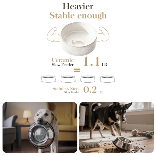 Image of MALACASA Ceramic Dog Food Bowl, Water Dish for Medium Breeds, 6 Cups