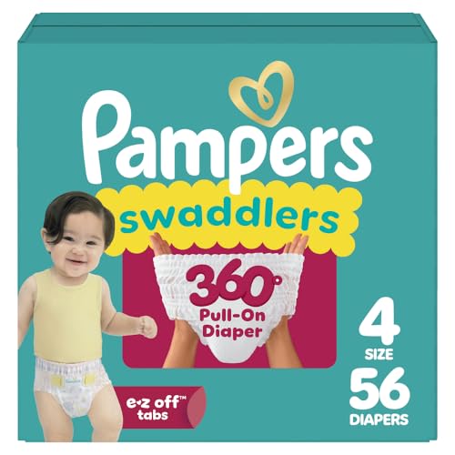 Image of Pampers Diapers - Swaddlers 360° - Size 4, 56 Count, up to 100% Leakproof Comfy Dry Fit, Designed for Easy Changes, Pull On Baby Diaper (Packaging May Vary)