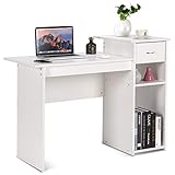 Tangkula White Compact Computer Desk, Perfect Small Desk for Samll Space, Modern Simple Wooden Study...