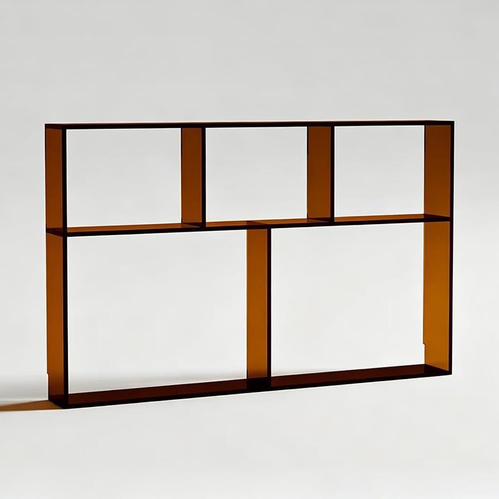 PA-DABAOO Acrylic Behind Couch Table, Narrow Long Sofa Table with Multiple Storage Compartments,Modern Transparent Display Shelf for Books, Decor And Organization,Brown