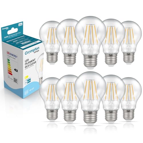 Image of Crompton Lamps Filament GLS LED Light Bulb ES-E27 | 10.5W = 100W Equivalent | Cool White 4000K | Energy Efficient | Edison Screw Lightbulb | Long Life 15,000-Hrs | Clear Glass | 10-Pack