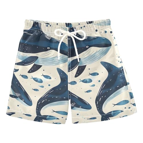 OREZI Boys Swim Trunk Shorts Watercolor Blue Whale Bathing Suit for Kids Teens