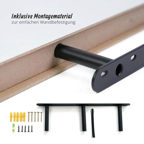Relaxdays Wandregal, 3er Set, HxBxT: 4 x 100 x 23 cm, Holzoptik, Metall, Wandbretter für Wohnzimmer, Flur, Küche, weiß