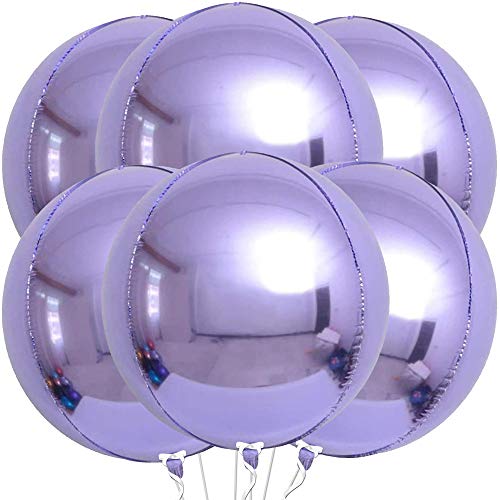Image of KatchOn, Big Purple Mylar Balloons - 22 Inch, Pack of 6 | Round 4D Metallic Lavender Balloon for Purple Party Decorations | Metallic Balloons for Anniversary | Unicorn, Mermaid Birthday Decorations