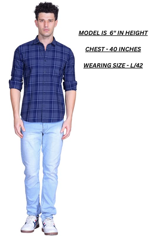 Image of SANE ORIGINALS Ingdigo Washed Checks Pure Cotton Shirt for Men