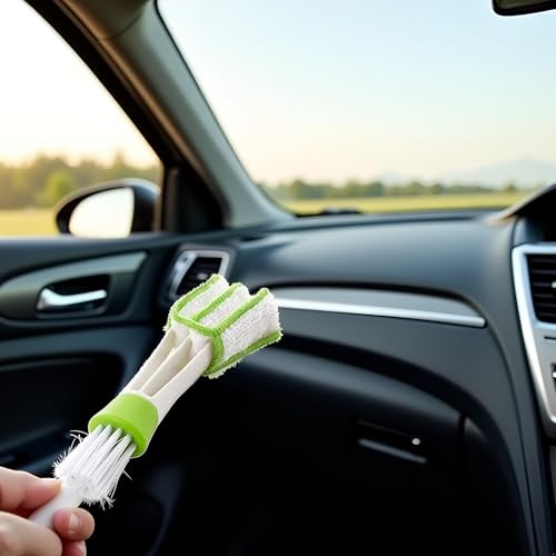 Image of White Green Car Air Vent, Automotive Air Conditioner Cleaner and Brush Double Ended Dust Blind Cleaner Car Vent Brush Blind Brush Hand Held Magic Brush Blind Duster,Cleaning Brushes and Dusters