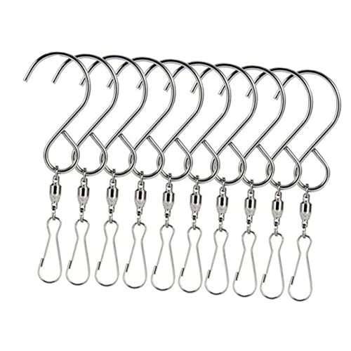 FONDOTIN 10 Piezas Gancho giratorio en forma de S campanas de viento de metal percha de metal para ropa rodamiento ganchos para colgar colgador de gancho clips de gancho en forma de s
