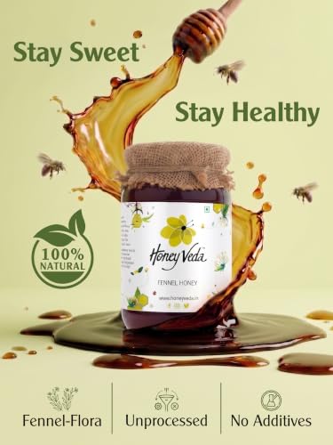 Image of HoneyVeda Fennel Saunf Raw Honey (150g) | 100% Natural Honey | Raw Unprocessed & Unpasteurized Single Flora Indian Nectar for Digestive Wellness & Acidity Relief (Pack of 1)