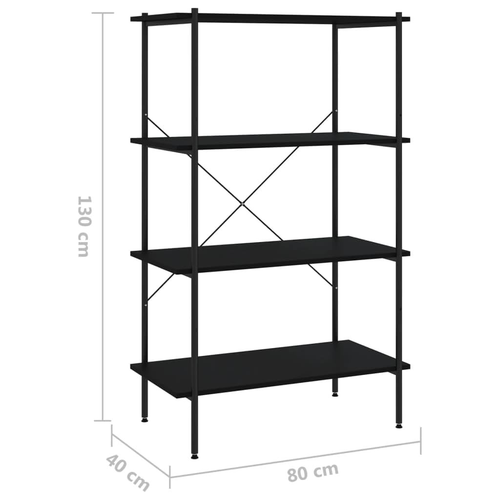 Regal mit 4 Böden, Schwarz, 80x40x130 cm, Robustes Standregal aus Holzwerkstoff und Stahl, vielseitiges Bücherregal für Büro und Wohnzimmer