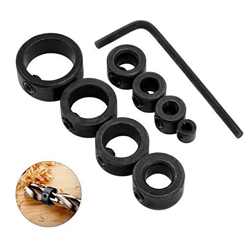 Outinhao 8 pz Stop di Profondità Trapano, Anelli di Arresto Profondità, 3-16mm, Con La Chiave Esagonale Lavorazione del Legno Strumento, per Drilling